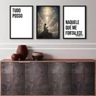Kit 3 Quadros Evangélicos Tudo Posso Naquele Que Me Fortalece 45x34cm - com vidro