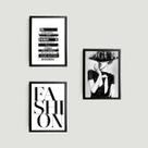 Kit 3 Quadros Fashion Preto e Branco 45x34cm - com vidro