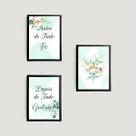 Kit 3 Quadros Fé e Gratidão Floral Suave 45x34cm - com vidro Kit 3 Quadros Fé e Gratidão Floral Suave 45x34cm - com vidro