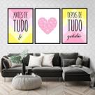Kit 3 Quadros Fé Rosa Amarelo Coração 45x34cm - com vidro Kit 3 Quadros Fé Rosa Amarelo Coração 45x34cm - com vidro