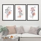 Kit 3 Quadros Flores Abstrato 33x24cm - com vidro