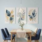 Kit 3 Quadros Folhagem Azul Dourado Aquarela com Moldura Moldura:Tabaco