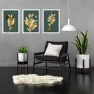 Kit 3 Quadros Folhas Verde Musgo Com Dourado 45x34cm Kit 3 Quadros Folhas Verde Musgo Com Dourado 45x34cm