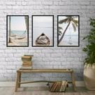 Kit 3 Quadros Fotografias Praia SoftRelax 33x24cm - com vidro