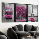 Kit 3 Quadros Fotografias Rosa - Paris Londres Árvore 24x18cm