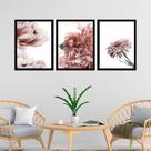 Kit 3 Quadros Fotos Flores Tons Rosê 24x18cm - com vidro Kit 3 Quadros Fotos Flores Tons Rosê 24x18cm - com vidro