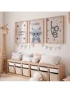 Kit 3 Quadros Frase Aventura Quarto Bebê Guaxinim Decoração