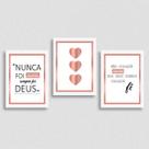 Kit 3 Quadros Frases Questão De Fé 45x34cm - com vidro