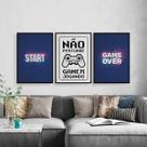 Kit 3 Quadros Gamer Start Game Over 24x18cm - com vidro