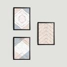 Kit 3 Quadros Geométricos Rosa e Lilás 24x18cm - com vidro