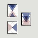 Kit 3 Quadros Geométricos Violet 45x34cm - com vidro
