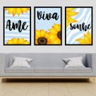 Kit 3 Quadros Girassol Ame, Viva, Sonhe 24x18cm - com vidro Kit 3 Quadros Girassol Ame, Viva, Sonhe 24x18cm - com vidro