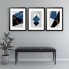 Kit 3 Quadros Grandes Abstratos Marmore Cinza e Azul 60x48cm Kit 3 Quadros Grandes Abstratos Marmore Cinza e Azul 60x48cm