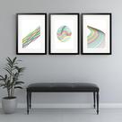 Kit 3 Quadros Grandes Abstratos Rainbow Waves 60x48cm