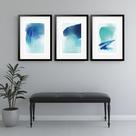 Kit 3 Quadros Grandes Abstratos Soft Azul 60x48cm Kit 3 Quadros Grandes Abstratos Soft Azul 60x48cm