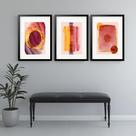 Kit 3 Quadros Grandes Abstratos Vermelho e Dourado 60x48cm Kit 3 Quadros Grandes Abstratos Vermelho e Dourado 60x48cm