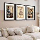 Kit 3 Quadros Grandes Costureira Vintage 60x48cm