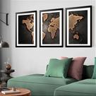 Kit 3 Quadros Grandes Mapa Mundi 60x48cm
