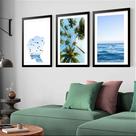 Kit 3 Quadros Grandes Praia Mar 60x48cm