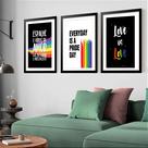 Kit 3 Quadros Grandes Pride Love Is Love 60x48cm