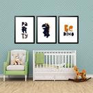 Kit 3 Quadros Grandes Quarto Infantil Be Dino Party 60x48cm