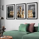 Kit 3 Quadros Grandes Tabuleiro Xadrez 60x48cm