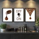 Kit 3 Quadros Grãos De Café Gotas - ON OFF 45x34cm - com vidro Kit 3 Quadros Grãos De Café Gotas - ON OFF 45x34cm - com vidro