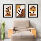 Kit 3 Quadros Gravuras Boho Folhas Marrom 45x34cm - com vidro