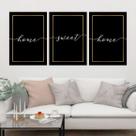 Kit 3 Quadros Home Sweet Home - Preto 33x24cm - com vidro Kit 3 Quadros Home Sweet Home - Preto 33x24cm - com vidro