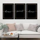 Kit 3 Quadros Home Sweet Home - Preto 60x40cm