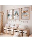Kit 3 Quadros Infantil Elefante Arco Íris Amor Decoração Chuva Benção Fofo