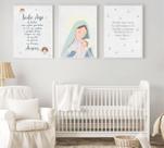 Kit 3 Quadros Infantil Quarto Bebê Menino Nossa Senhora Oração Anjo 24x33 c Vidro