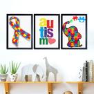 Kit 3 Quadros Infantis Autismo 24x18cm - com vidro Kit 3 Quadros Infantis Autismo 24x18cm - com vidro