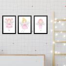 Kit 3 Quadros Infantis Fadinhas Princesas 33x24cm - com vidro