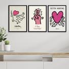 Kit 3 Quadros Keith Haring - Sorte No Amor 24x18cm - com vidro