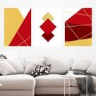 Kit 3 Quadros Linhas Douradas - Vermelho 60x40cm Kit 3 Quadros Linhas Douradas - Vermelho 60x40cm