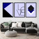 Kit 3 Quadros Love Geométrico Azul Escuro 24x18cm - com vidro