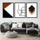 Kit 3 Quadros Love Geométrico Marrom 60x40cm