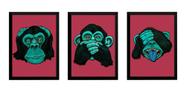 Kit 3 Quadros Macacos Sábios Arte Provérbio Japonês