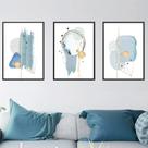 Kit 3 Quadros Manchas Azuladas - Abstrato - Tela Canvas com Moldura Flutuante em Vários Tamanhos - Artfine
