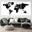 Kit 3 Quadros Mapa Mundi Preto 24x18cm - com vidro