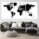 Kit 3 Quadros Mapa Mundi Preto 60x40cm