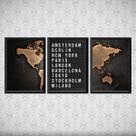 Kit 3 Quadros Mapa Placa De Aeroporto 24x18cm