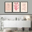 Kit 3 Quadros Matisse Mulheres Coral - Rosa 33x24cm