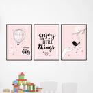 Kit 3 Quadros Menina Rosa Quarto Infantil Decoração 20x28cm