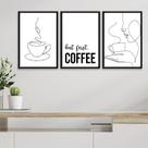 Kit 3 Quadros Minimalistas Café- But First Coffee 45x34cm
