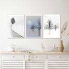 Kit 3 Quadros Minimalistas Paisagens Neve- Árvores 33x24cm - com vidro Kit 3 Quadros Minimalistas Paisagens Neve- Árvores 33x24cm - com vidro