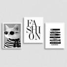 Kit 3 Quadros Moda Fashion Gatinho 45x34cm