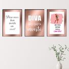 Kit 3 Quadros Moda Rose Gold Loja Roupa Look Fashion 20x28cm