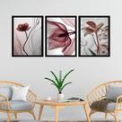 Kit 3 Quadros Modernas Flores Nuances Bordô 24x18cm - com vidro